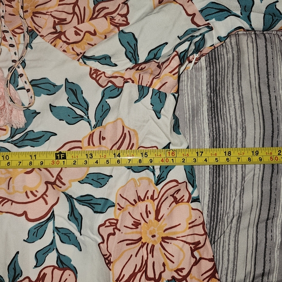 SunnySpirit Floral Boho Maxi Dress V-Neck Balloon Sleeve Tassel Size L - Picture 11 of 14